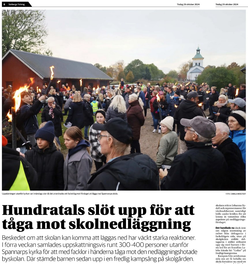 Varbergs Tidning: Hundratals slöt upp för att tåga mot skolnedläggning